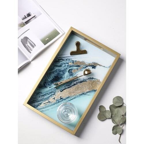 European Style Storage Tray Wooden Tea Tray Fruit Snack Tray Living Room Desktop Decoration Ornaments Jewelry Storage Tray