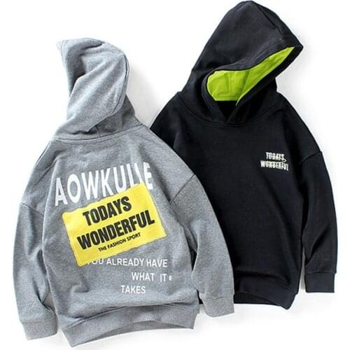 IYEAL Kids Hoodies Children Letter Printed Hoodies Clothes Korean Teenage Boys Loose Sport Tops Spring Long Sleeve Sweatshirts