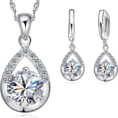 Elegant Fashion Jewelry Sets 925 Sterling Silver White Gold Top Quality Earrings Necklace Set For Women Wedding Dress SET