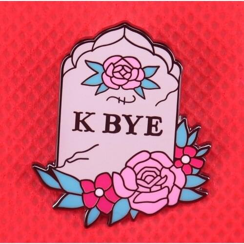 K BYE tombstone enamel pin grave brooch flower tattoo badge creepy Halloween gift dead art jewelry jackets backpack accessories