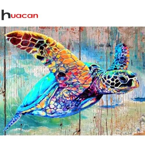 Huacan Full Square/round Diamond Painting Sea Turtle Room Decor Diamond Mosaic Tortoise Animal Embroidery Wall Sticker