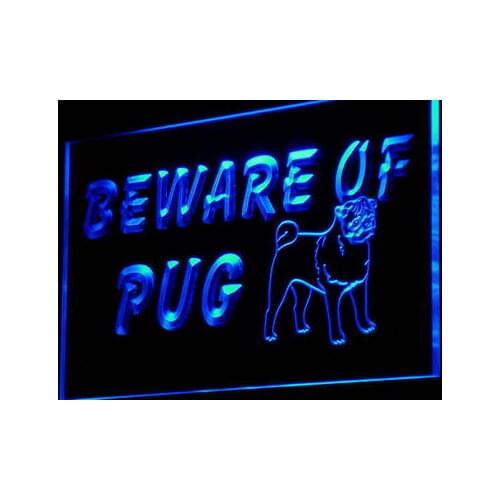 I840 Beware of Pug Dog Pet Shop Logo Decor Neon Light Light Signs On/Off Switch 20+ Colors 5 Sizes