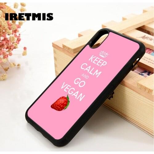 Iretmis 5 5S SE 6 6S Soft TPU Silicone phone case cover for iPhone 7 8 plus X Xs 11 Pro Max XR Keep Calm And Go Vegan Friut