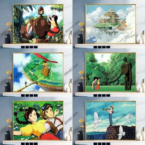 Canvas Painting Anime Sky Castle Hayao Miyazaki Wall Art Posters and Prints Room Decor Pictures Home Decoration Wall Decor