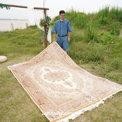 6'x9' Silk on silk classical hand knotted handmade persian turkish carpet (YL0259)