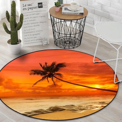 Sea Wave Palm Tree Round Rugs Living Room Scenery 3D Floor Mat Dining Room Rugs Coffee Table Rug Decoration Bedroom Mats