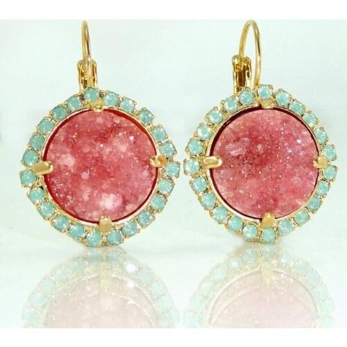 Natural Druzy Gemstones Opal Round Earring Vintage Engagement Wedding Hoop Earrings For Women Statement Accessories Mujer Gift