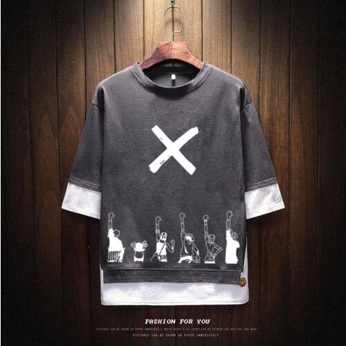 Summer One Piece Tshirt Streetwear Casual Hooded Sweater Loose Mens Cartoon T shirt Funny High Street Top Tees Hip Hop T shirt