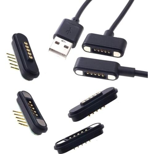 2 Sets Magnetic Connector 5 Pole USB Cable Wires Male Female 2.2 MM Grid THT 2A Spring Loaded Pogo Pin Waterproof Pad