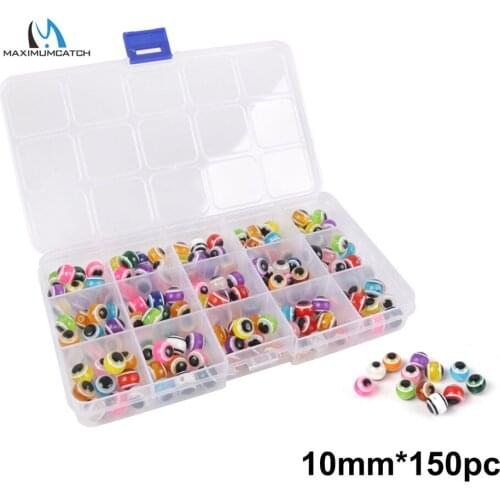 Maximumcatch 120pcs-300pcs Fishing Eye Beads Assorted 6mm/8mm/10mm/12mm Mixed Color Fishing Line Beads with Plastic Box