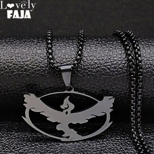 Fashion Phoenix Stainless Steel Necklace for Women Black Long Gothic Necklaces Pendants jewelry colgante mujer N19887