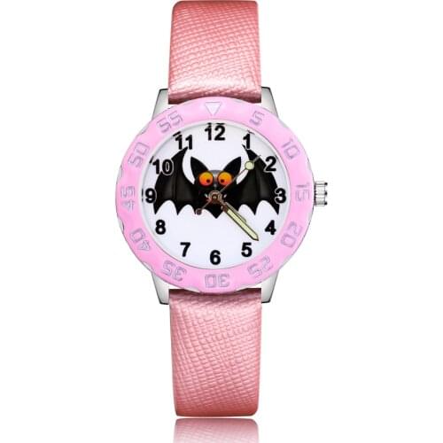 Fashion HALLOWEEN Black Bat Style Childrens Watches Kids Student Girls Boys Quartz Leather Wrist Watch Clcok JM55