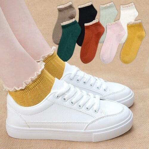 2020 New Fashion Four Seasons Plain Color Lace Short Tube Stockings Cute Socks Women Socks 4 Pairs / Pack