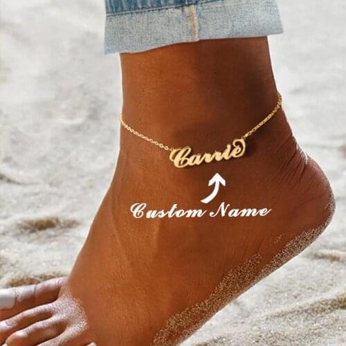 Custom Name Anklets for Women Personalized Jewelry Stainless Steel Chain Gold Plated Initial Bohemian Anklet Boho Ankle Bracelet