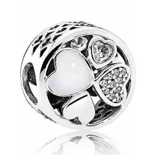 Original Vintage Openwork Love Heart With Crystal Beads Fit 925 Sterling Silver Bead Charm Bracelet Bangle DIY Jewelry