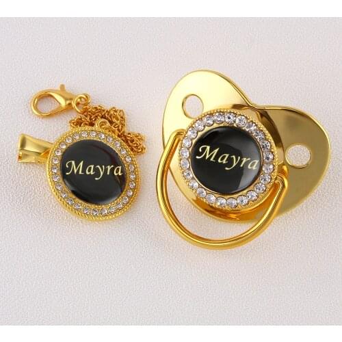 Personalized Any Name Pacifier and Pacifier Clip Chic Gold Baby Dummy BPA Free Perfect Newborn Present or Baby Shower Gift
