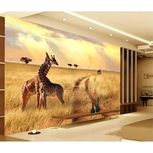 Custom Photo Wallpaper Giraffes African Grassland Animal TV Background Wall Sticker ChildrenS Room Bedroom Mural