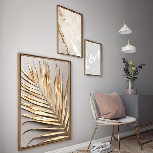 Simple Art Golden Palm Leaf Painting Poster Print Canvas Painting Picture Modern Home Wall Art Decoration Custom