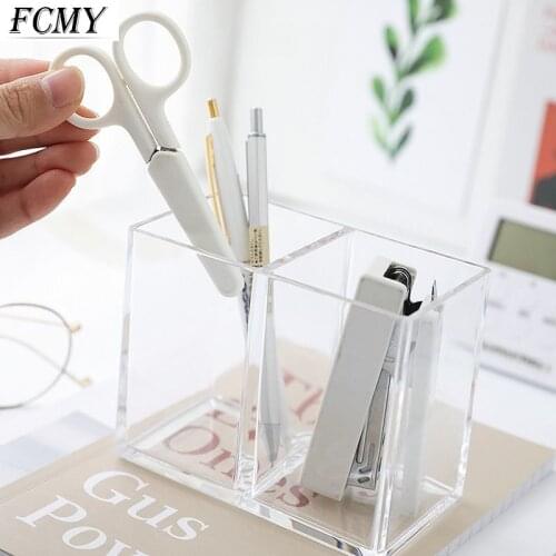 Clear Acrylic Makeup Brush Holder Pen Pencil Cup Holder Cosmetic Storage Case Desktop Stationery Organizer Compartments for Home