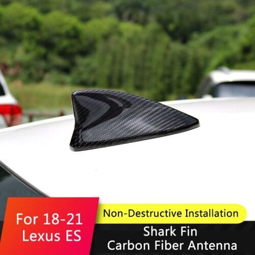 QHCP Carbon Fiber Shark Fin Antenna Decorative Stickers Car Roof Antenna Aerials Cover RadioTrims For Lexus ES200 260 300H 2018