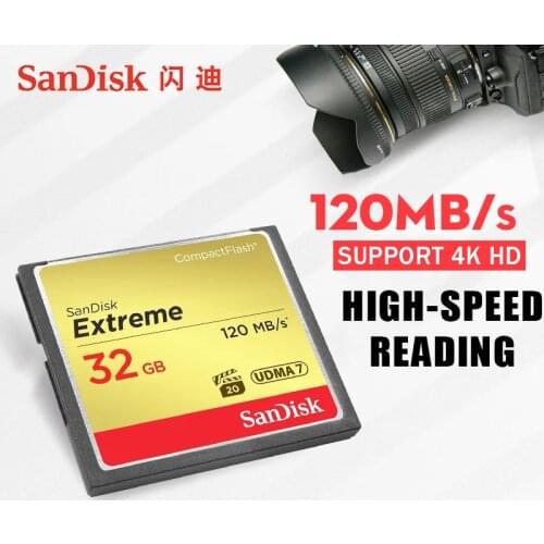 Sandisk Flash Camera Memory Card Extreme Compact 32 GB 64 GB 128 GB Up to 120 MB / s Read Speed for 4 K and Full HD Video