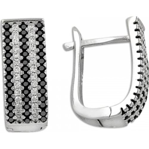 Silverlina Silver 5 Row Zircon Cubic Zirconia J Earrings