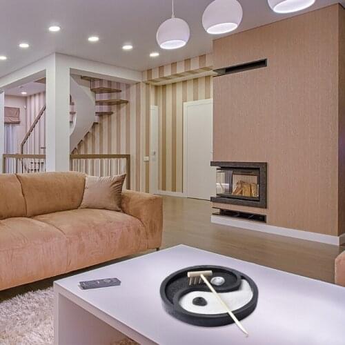 Yin Yang Tai Chi Bagua Diagram Mini Zen Garden Sand Tray Black and White Round Micro Landscape for Home Office Desk Home Crafts