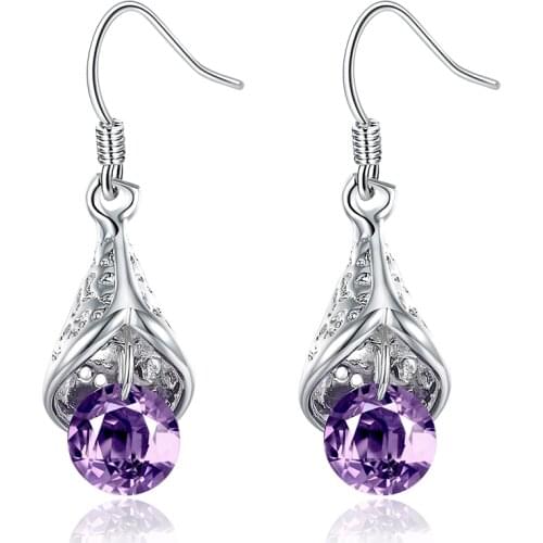 Lose Money Promotion! Wholesale Plated Silver Earrings, Plated Silver Jewelry, Purple Created Amethysts Crystal Drop Earring