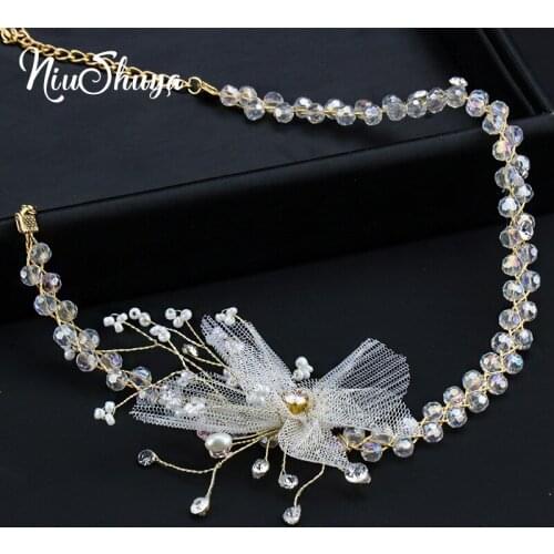 NiuShuya Pearl Crystal Flower Bride Tiaras Headpiece Wedding Bridal Hair Accessories Gift Luxury Headbands Hair Accessories
