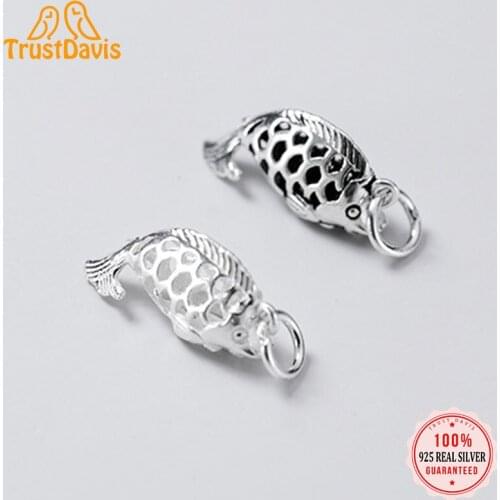 Trustdavis Real 925 Sterling Silver Fashion Sweet Hollow Fish Charm Pendant Handmade DIY Accessories Jewelry Wholesale DZ277