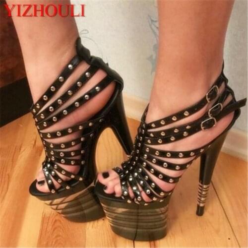 8 inch riveted heels, model pole shoes, 20cm Roman stripes for ladies, platform sandals