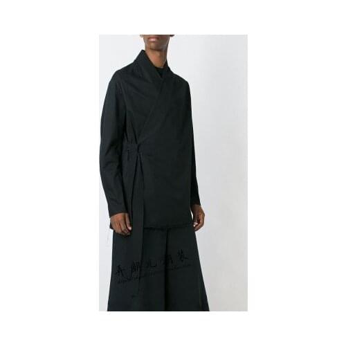 Harajuku Japanese Kimono collar long-sleeved Shirt Zen Italian Chinese style new Hanfu shirt