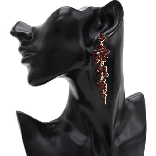 South Korean Elegant Red Flower Shaped Drop Earrings Crystal Rhinestone Long Dangle Drop Earring for Women Wedding Party Jewelry