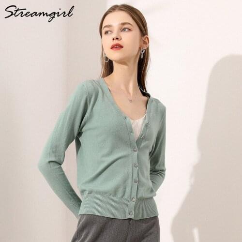 White V Neck Cardigan For Women Spring 2021 Knitted Coats Thin Long Sleeve Knitted Cardigan Sweater Women Vintage Cardigans