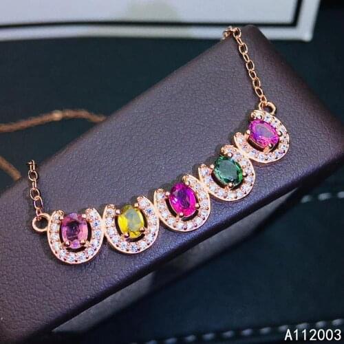 KJJEAXCMY Fine Jewelry 925 Sterling Silver inlaid Natural tourmaline Female Pendant Necklace trendy Support test