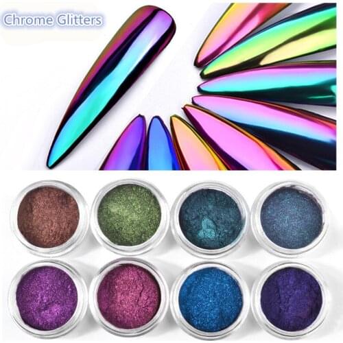 0.2g/ box Glitter Magic Mirror Dust Powder Chameleon Aurora Nail art Chrome Pigment Glitters Nail Manicure