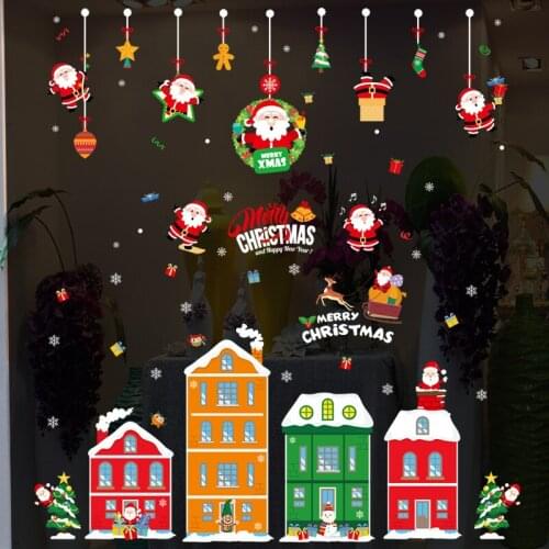 130x75cm Christmas Home Decor Santa Claus Stickers PVC Vinyl Wall / Window Wallpaper Modern New Year Room Decor
