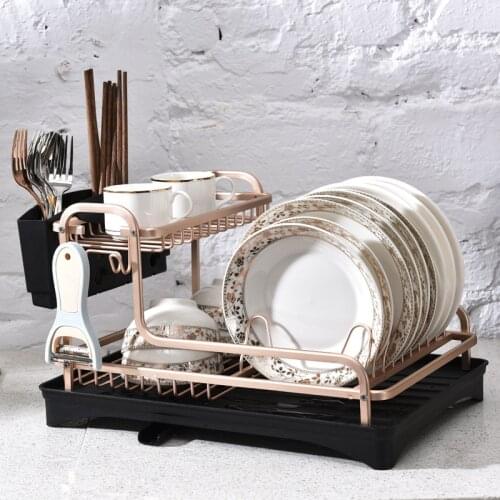 2 Tier Aluminum Stand Dish Drying Rack Kitchen Organizer Drainer Plate Holder Cutlery Storage Shelf Sink Accessories Drain