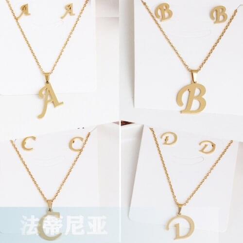 26 English Letters Necklace Pendant Earrings Stainless Steel Jewelry Ornament Ace Jewelry