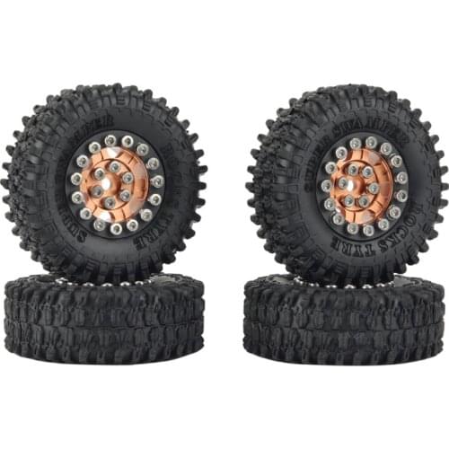 4PCS 52X18mm 1.0Inch Beadlock Wheel Rims Tires Set for 1/24 RC Crawler Car Axial SCX24 90081 AXI00001 AXI00002 Parts