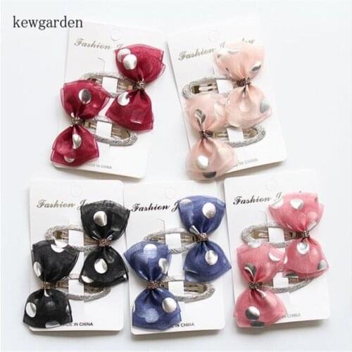 Kewgarden Dot Gauze Ribbons Bowknot Cute Hairpins Side Hairclips Baby Girls Headwear Hair Accessories 5 Pair