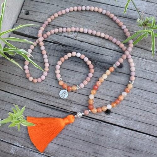 8mm Natural Stone Beads,Line Stone,Orange Onyx,Sunshine,JapaMala Sets,Spiritual Jewelry,Meditation,Inspirational,108 Mala Beads