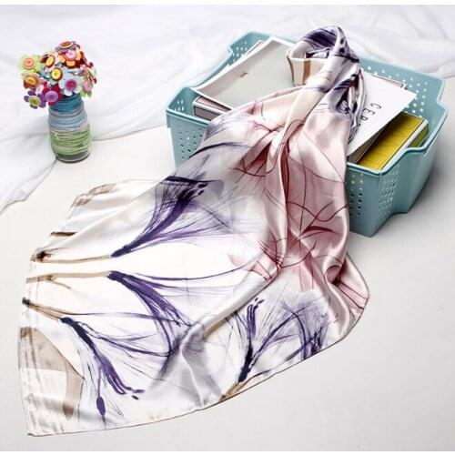90*90cm Silk Flower Scarves Women Foulard Square Head Hijab Scarf Ladies Satiny Shawl wrap muffler pareo female hijab poncho