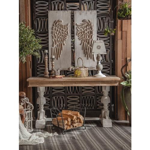 American Country Retro Console Homestay Living Room Carved a Long Narrow Table Wall Flower Shop Decoration Hallway Narrow Table
