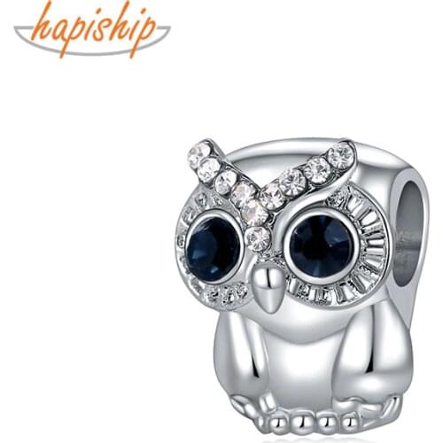Hapiship 2020 Original Daisy New Fashion Sweet Animal Owl CZ Charm Beads Fit Charm Bracelet Female DIY Jewelry Making CZ034