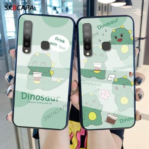 Cartoons Dinosaur Pattern Phone Case For Samsung A90S A70 A60 M40 M30 Tempered Glass Soft Frame Cover For Samsung A9 A7 2018