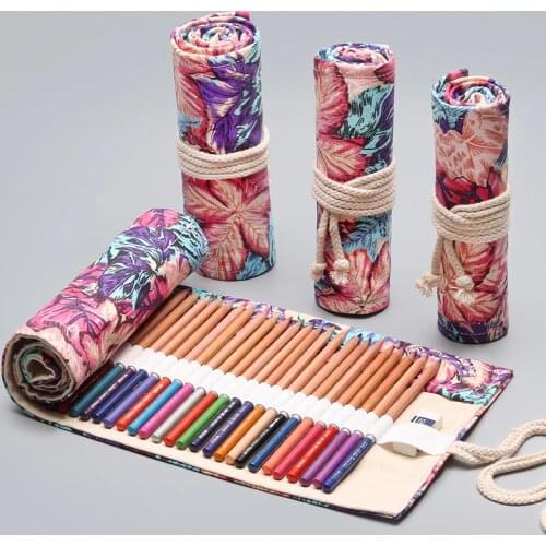 12/24/36/48/72 Holes School Pencil Case Roll for Girls Boys Pencilcase Large Penal Cute Leaf Stationery Big Pen Bag Supplies Kit