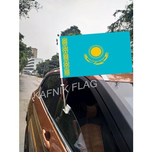 KAFNIK,30*45CM Kazakhstan Window Car Flags and Banners Countries World Custom Flags with 43/52cm flagpole for car decoration