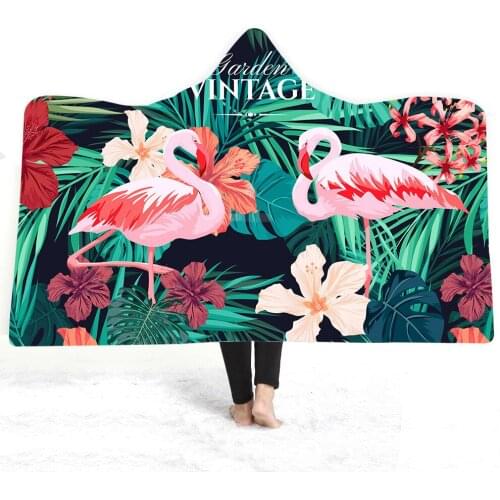 Pink Flamingo Series Printed Cashmere Microfiber Double Layer Thickened Warm Blanket Living Room Sofa Outdoor Hooded Blanket