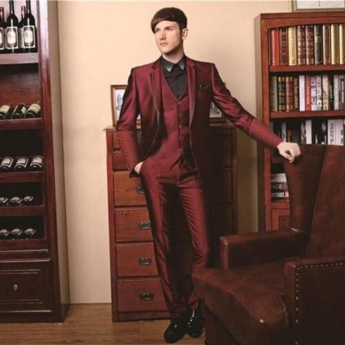 Red Groom Tuxedos Notch Lapel Mens Wedding Tuxedos Fashion Man Jacket Blazer 3 Piece Suit(Jacket+Pants+Vest)